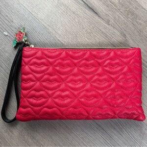 Betsy Johnson Extra Large Quilted Red Lips Wristlet - Makeup Bag